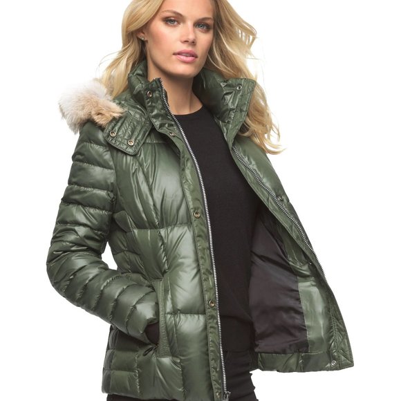 ANDREW MARC Women's Coyote Fur Trim Puffer Jacket - Picture 1 of 7